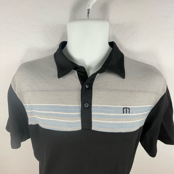 Travis Mathew Men's Polo Shirt Size S, Black & Gray with Unique Sleeve Embroider - Picture 3 of 8